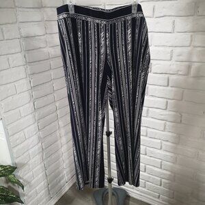 Laura Plus Ladies Size 2X Navy & White Striped Straight Legs Pull On Pants